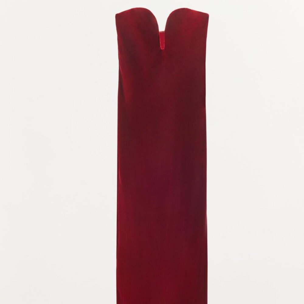 Strapless Red Velvet Gown